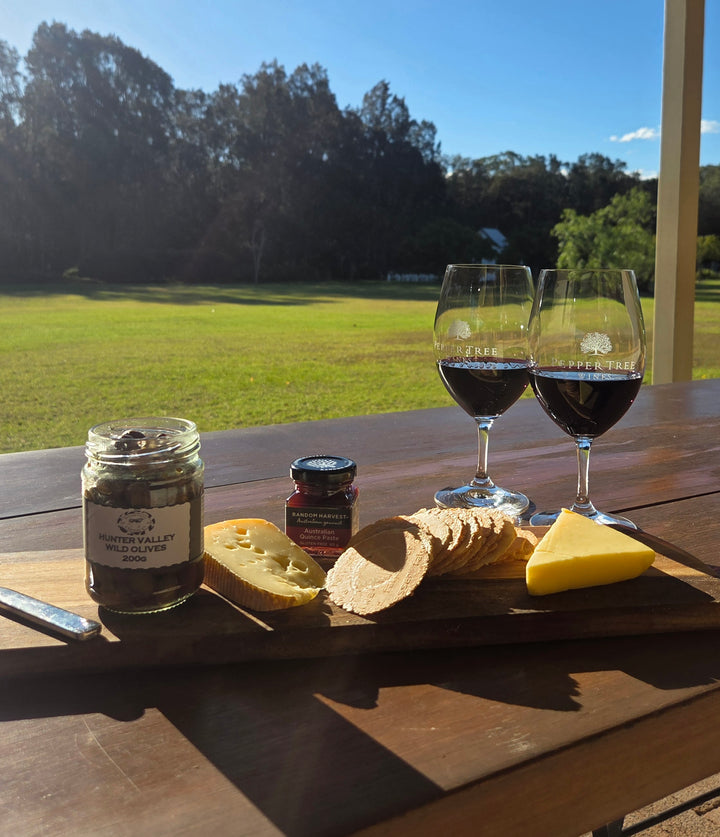 wine and cheese for two outdoors at Pepper Tree winery